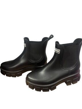 AMOJI Waterproof Chelsea Rain Boots Black Lug Sole Women’s Size 230
